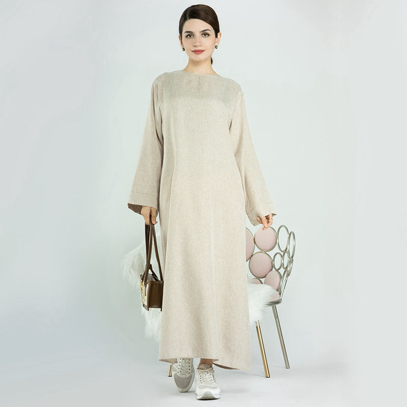 فستان عباية مفتوح من القطن المخلوط للنساء المسلمات في دبي التركية