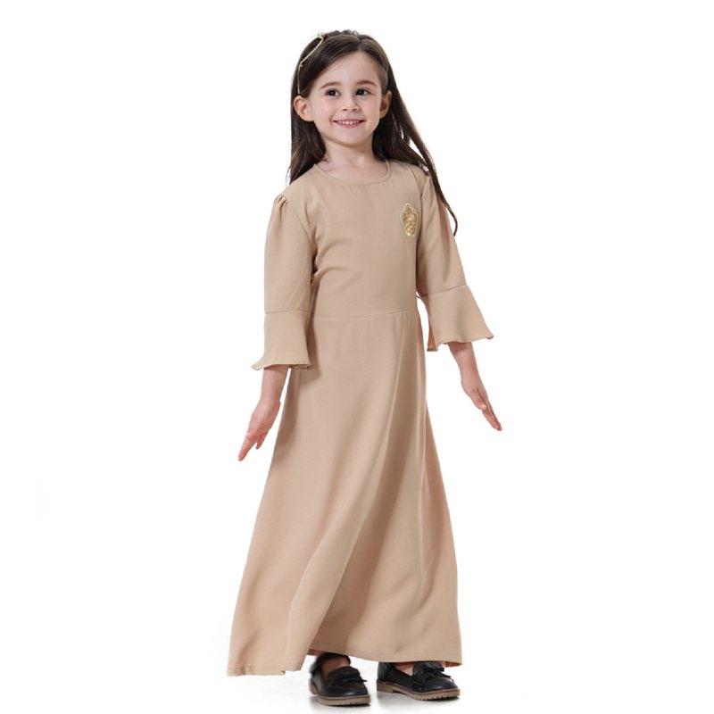 Fashion Simple Girls Abaya Dress Middle East Arab Kids Clothing