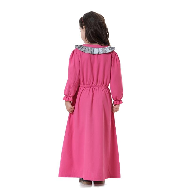 V-Neck Long Sleeve Abaya Dress For Girls Middle East Arab Kids
