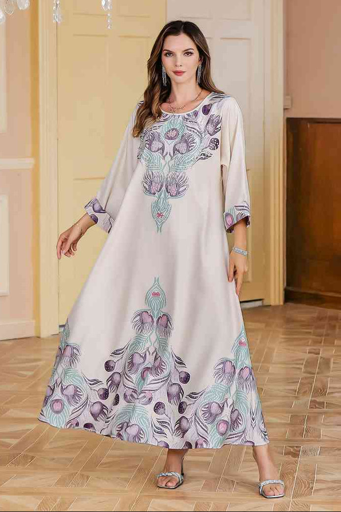 Eid Hotfix Rhinestones Printed Caftan Kaftan Dress #25212
