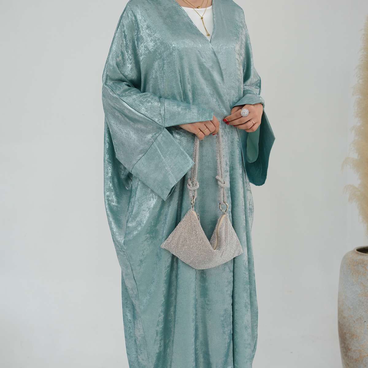 Cardigan Open Abaya Dress - Bronzing Fabric