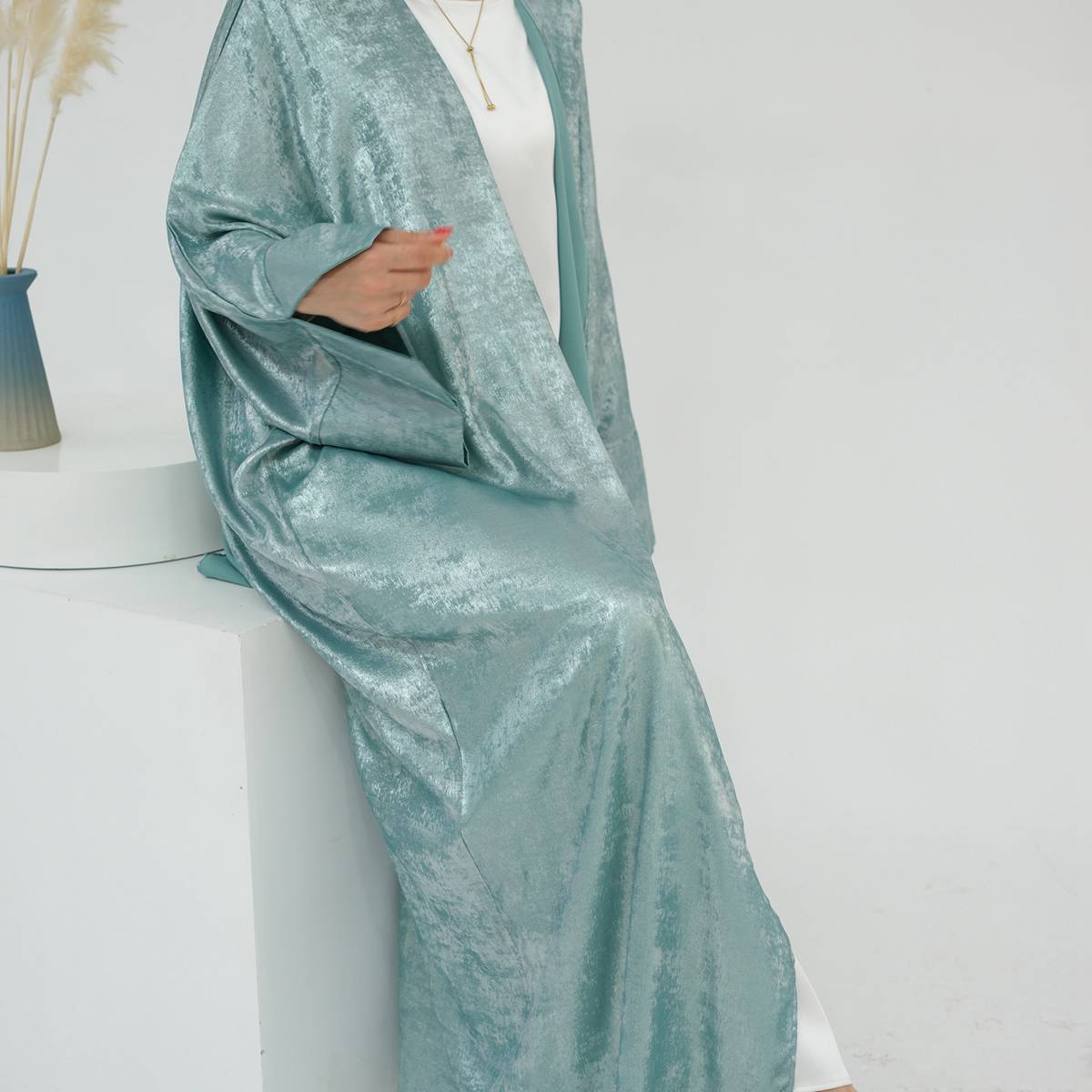 Cardigan Open Abaya Dress - Bronzing Fabric