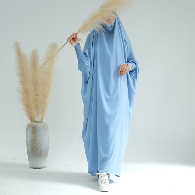 Satin Lace Cuffs Overhead Jilbab Abaya Prayer Dress