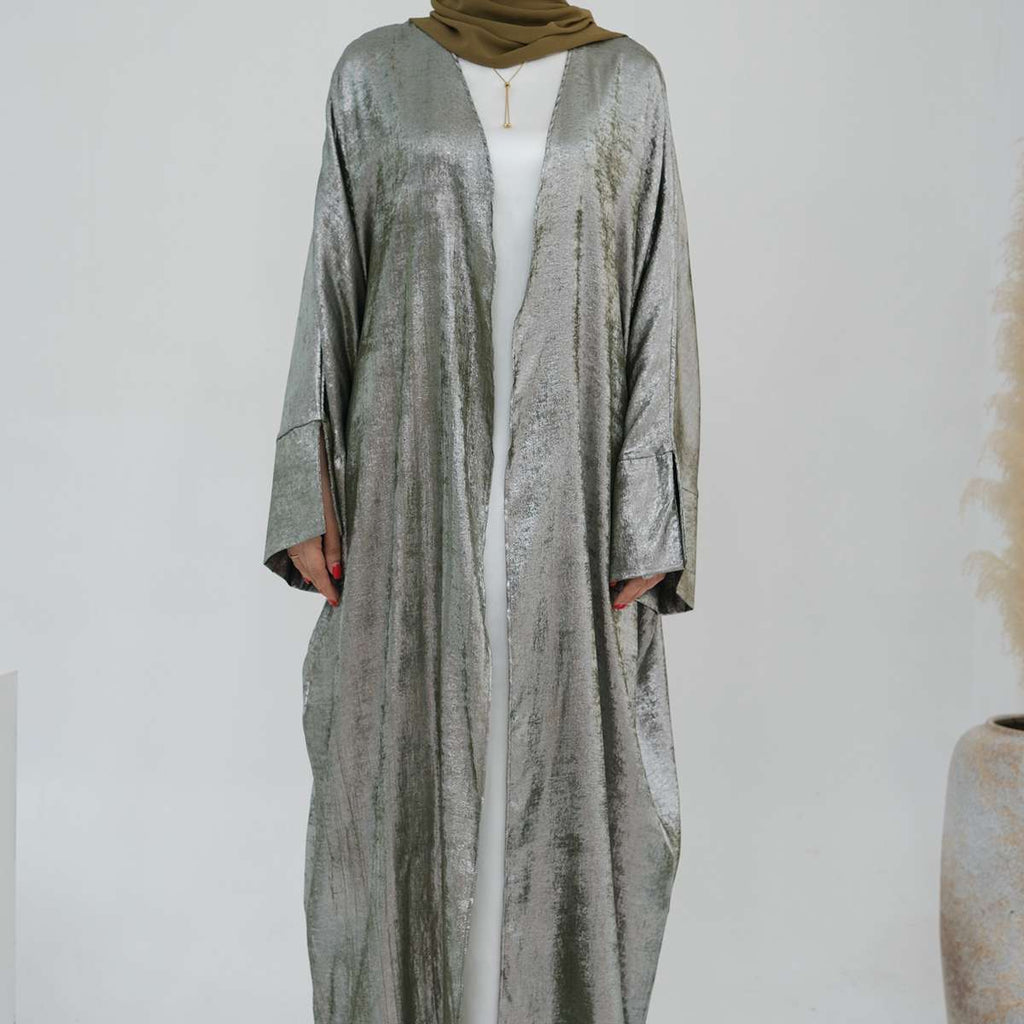 Cardigan Open Abaya Dress - Bronzing Fabric