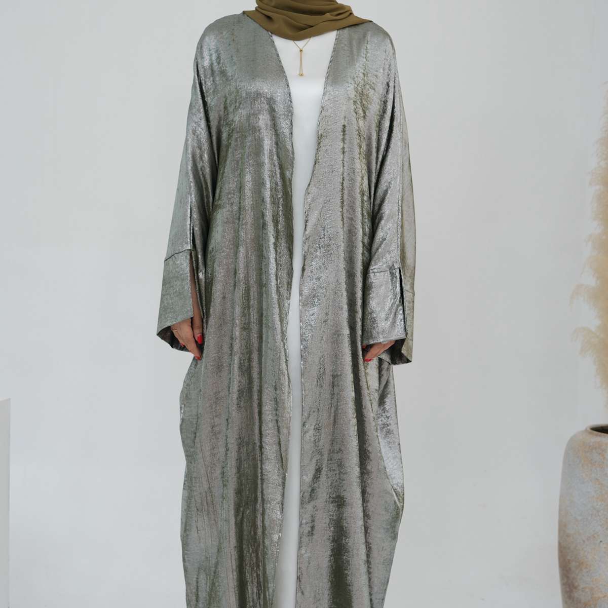 Cardigan Open Abaya Dress - Bronzing Fabric