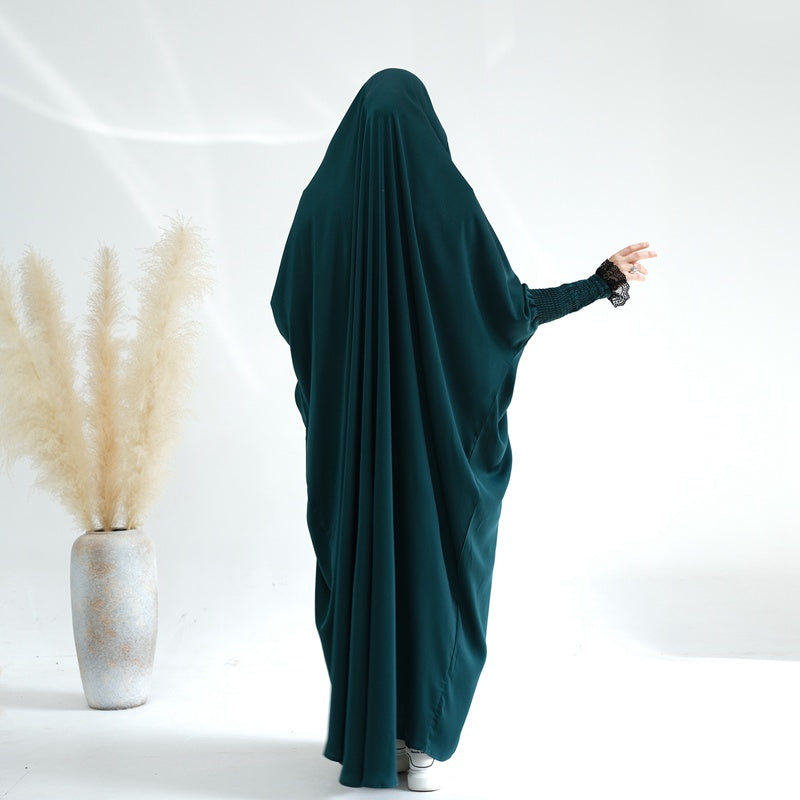 Satin Lace Cuffs Overhead Jilbab Abaya Prayer Dress