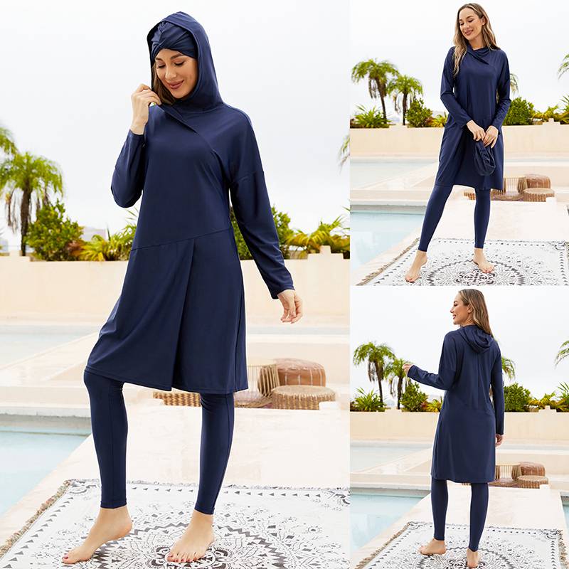3 Pieces Set Hooded Halal Bathing Suit Muslim Swimwear Full Coverage Islamic Hijab Swimsuit Burkini