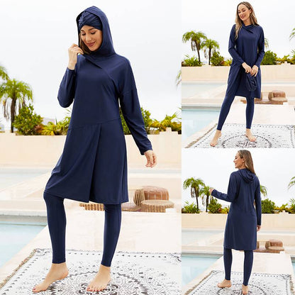 3 Pieces Set Hooded Halal Bathing Suit Muslim Swimwear Full Coverage Islamic Hijab Swimsuit Burkini