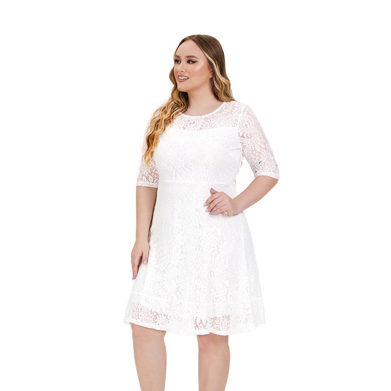 Plus Size Midi Lace Evening Formal Women Dress