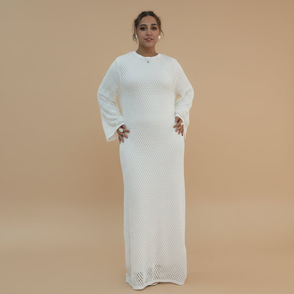Muslim Women 2 Pieces Set Hollow Abaya Dress With Inner Abaya Dress #261081