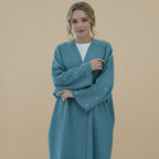 فستان عباية مفتوح من كارديجان مطرز بالقمر