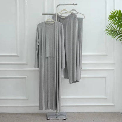 طقم ملابس نسائية مسلمة مكون من 3 قطع، بلوزة وبنطال من قماش المودال مع عباية مفتوحة #251076