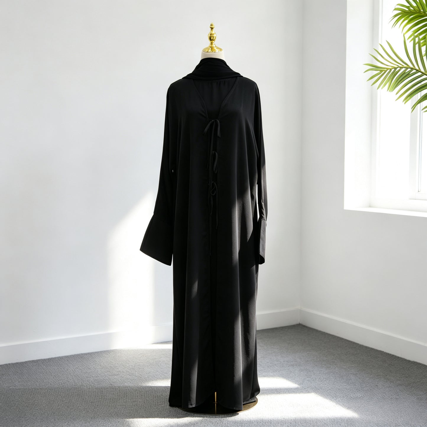 3 Pieces Set Nida Open Abaya Dress With Inner Sleeveless Dress And Matching Hijab #261201