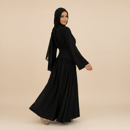 Muslim Women Wrinkle Waist Abaya Dress #261365