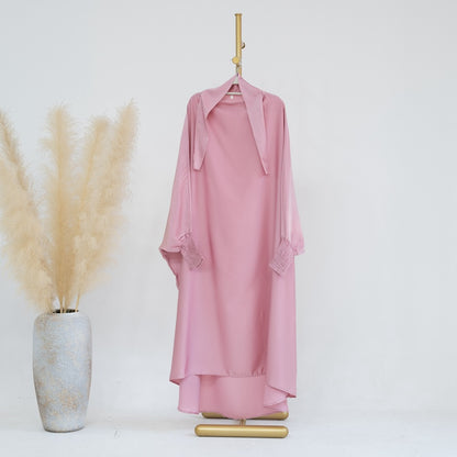 Muslim Women Mother And Daughter Girl Matching Satin Prayer Dress Overhead Jilbab Robe
