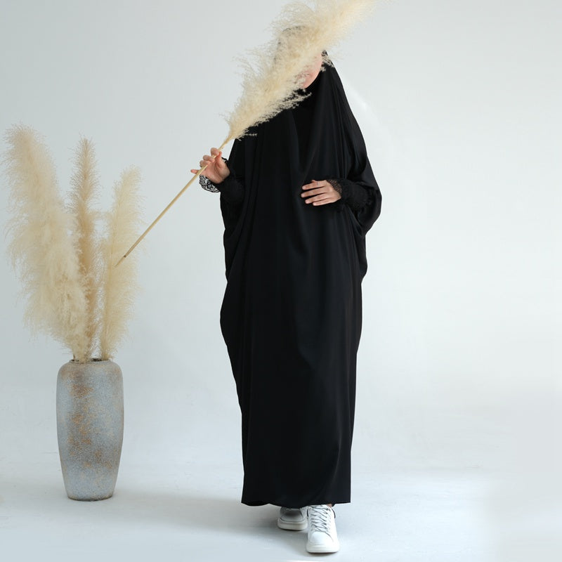 Satin Lace Cuffs Overhead Jilbab Abaya Prayer Dress