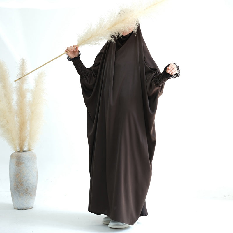 Satin Lace Cuffs Overhead Jilbab Abaya Prayer Dress