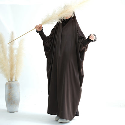 Satin Lace Cuffs Overhead Jilbab Abaya Prayer Dress