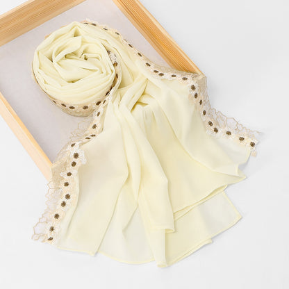 Muslim Women Floral Lace Chiffon Hijab Scarf #26155