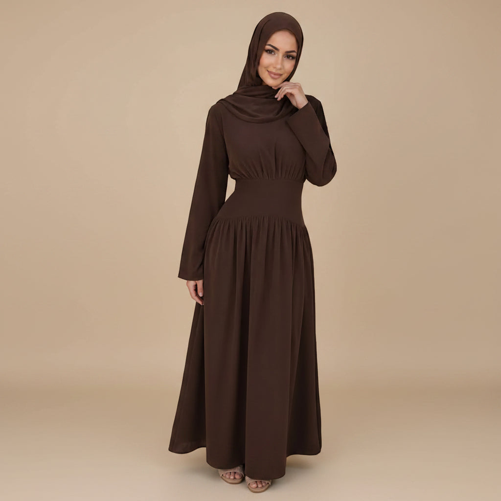 Muslim Women Wrinkle Waist Abaya Dress #261365