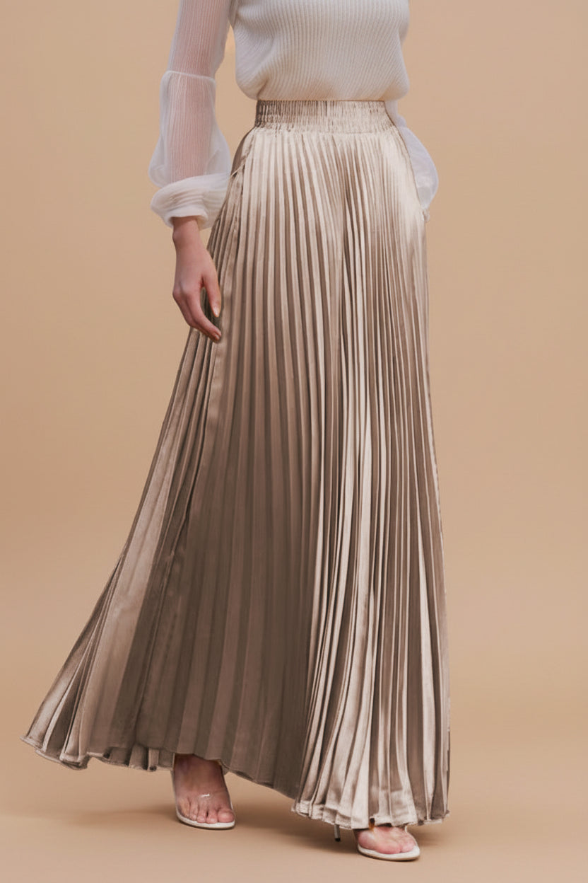 Glossy Accordion Pleated Modest Maxi Skirt #261882