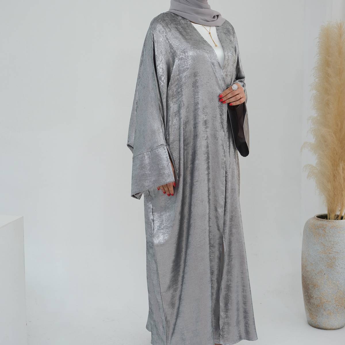 Cardigan Open Abaya Dress - Bronzing Fabric