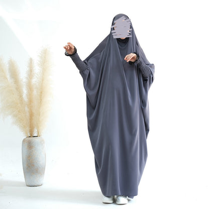 Satin Lace Cuffs Overhead Jilbab Abaya Prayer Dress