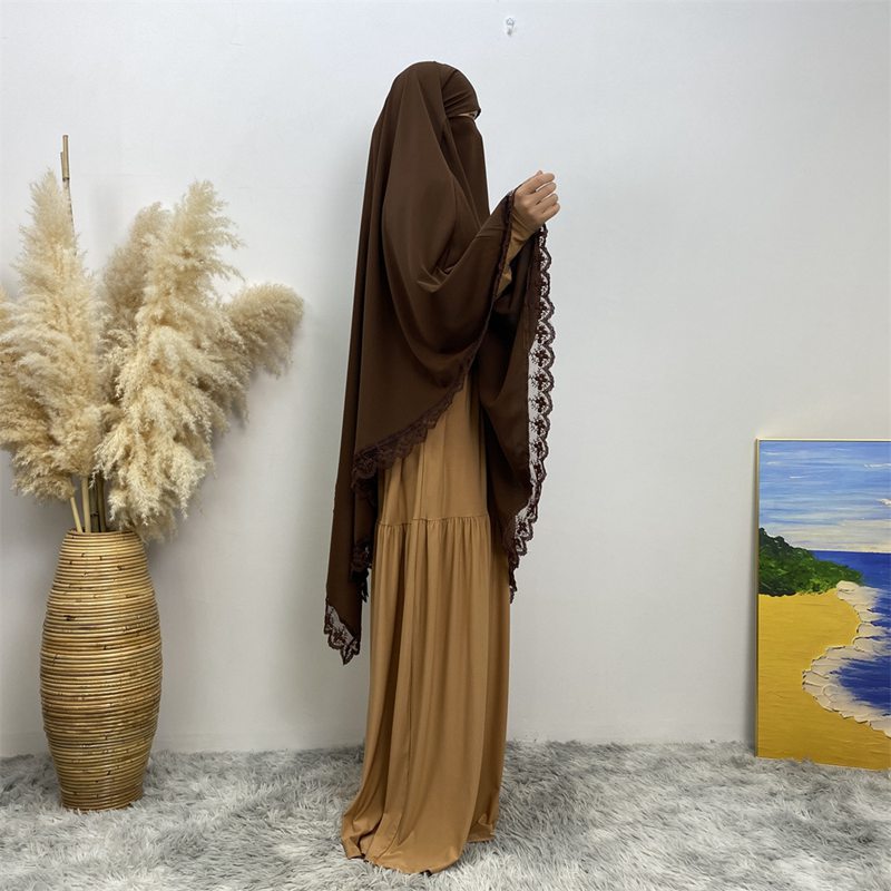 13 لونًا من خيارات خمار ندى الطويل من الدانتيل للنساء العربيات في الشرق الأوسط، مناسب للزواج والصلاة