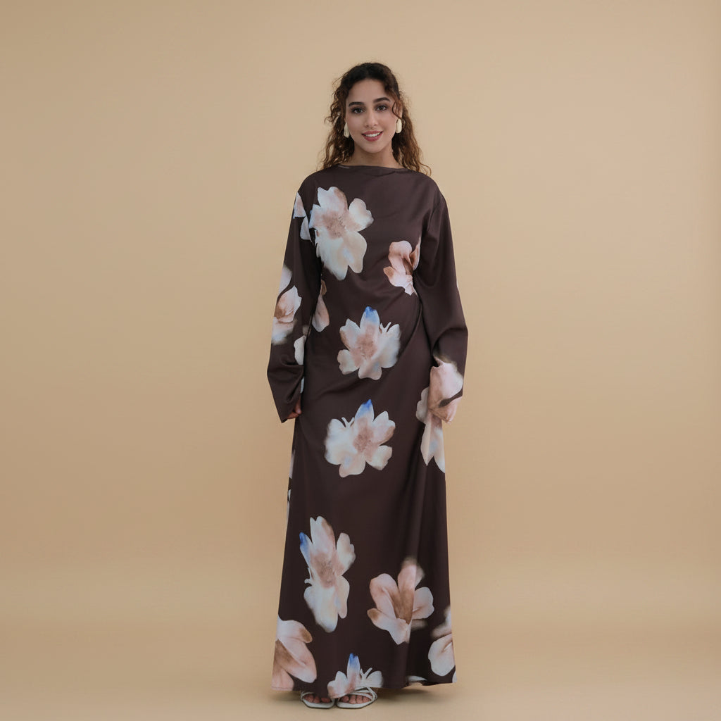 عباية نسائية مطبوعة بتصميم تجاعيد مع حزام داخلي #261358