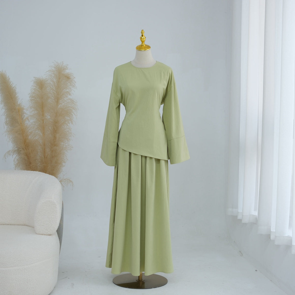 Muslim Women 2 Pieces Set Tops And Skirt Suit Set - Daily Wear - #261313