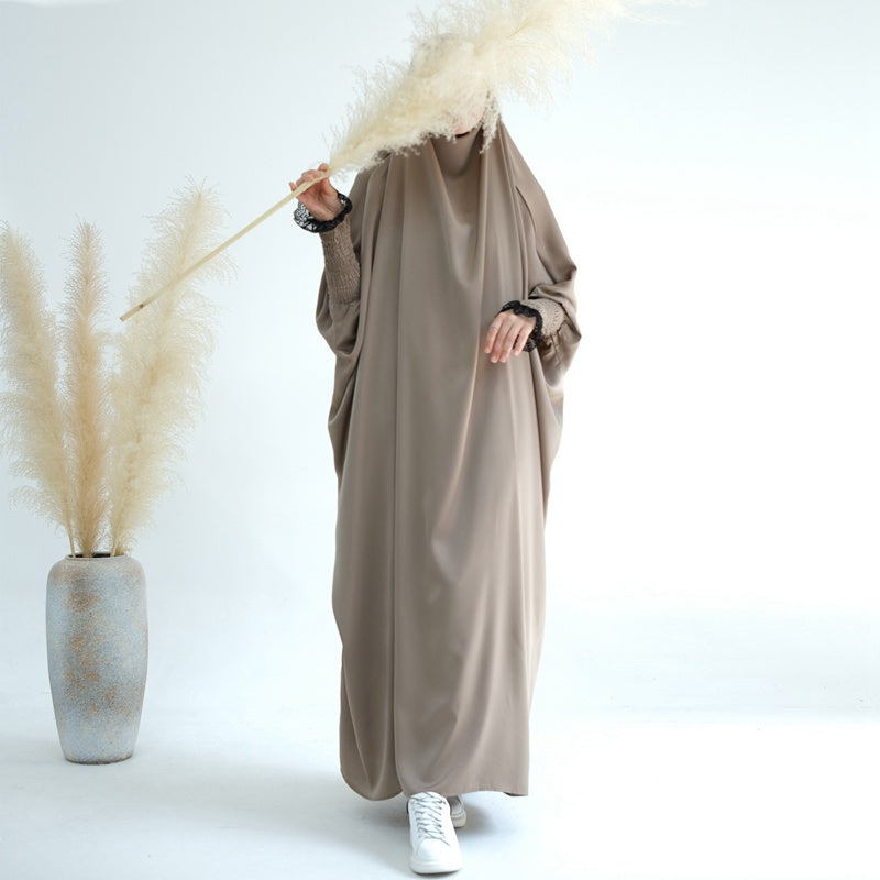 Satin Lace Cuffs Overhead Jilbab Abaya Prayer Dress