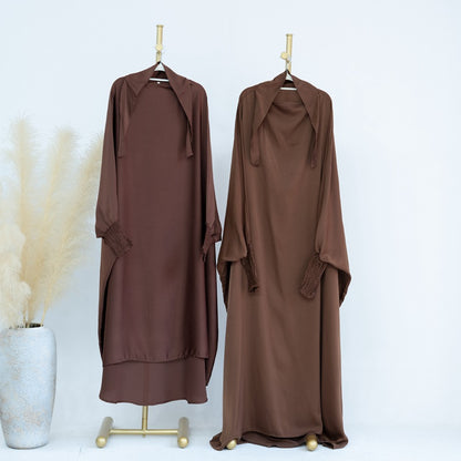 Muslim Women Mother And Daughter Girl Matching Satin Prayer Dress Overhead Jilbab Robe
