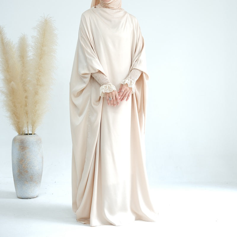 Satin Lace Cuffs Overhead Jilbab Abaya Prayer Dress