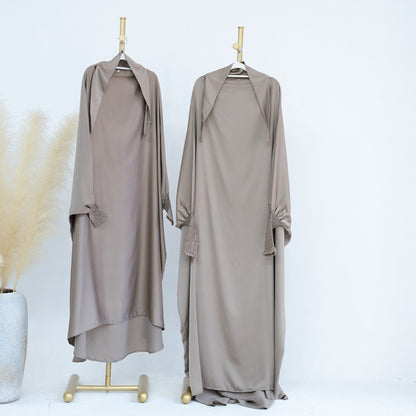 Muslim Women Mother And Daughter Girl Matching Satin Prayer Dress Overhead Jilbab Robe