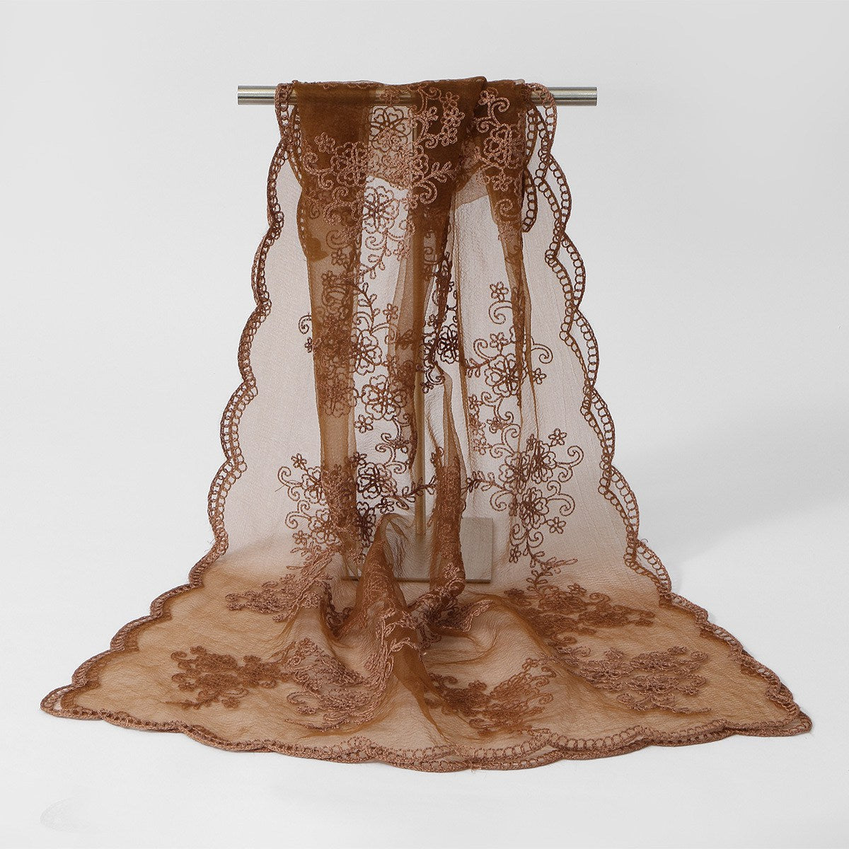 Muslim Women Floral Embroidered Lace Hijab Scarf #26VE156