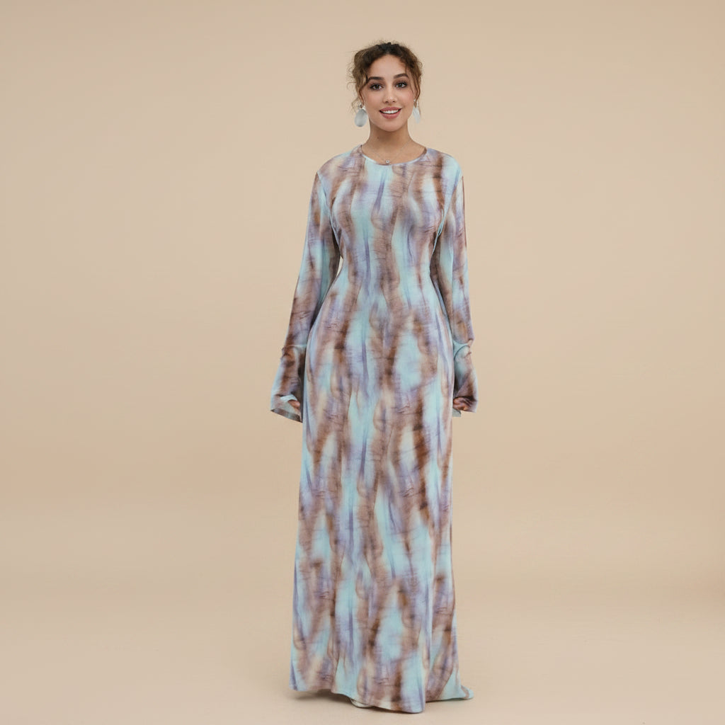 Printed Modal Abaya Dress For Women - Taro/Black/Purple/Dusty Blue/Argyle Pattern - #261288