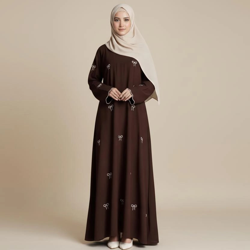 Abaya Dress - Bows Embroidery - Nida - #251000