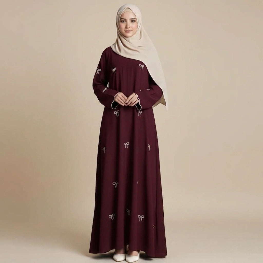 Abaya Dress - Bows Embroidery - Nida - #251000