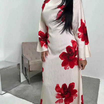 Satin Printed Abaya Dress With Belt #251063