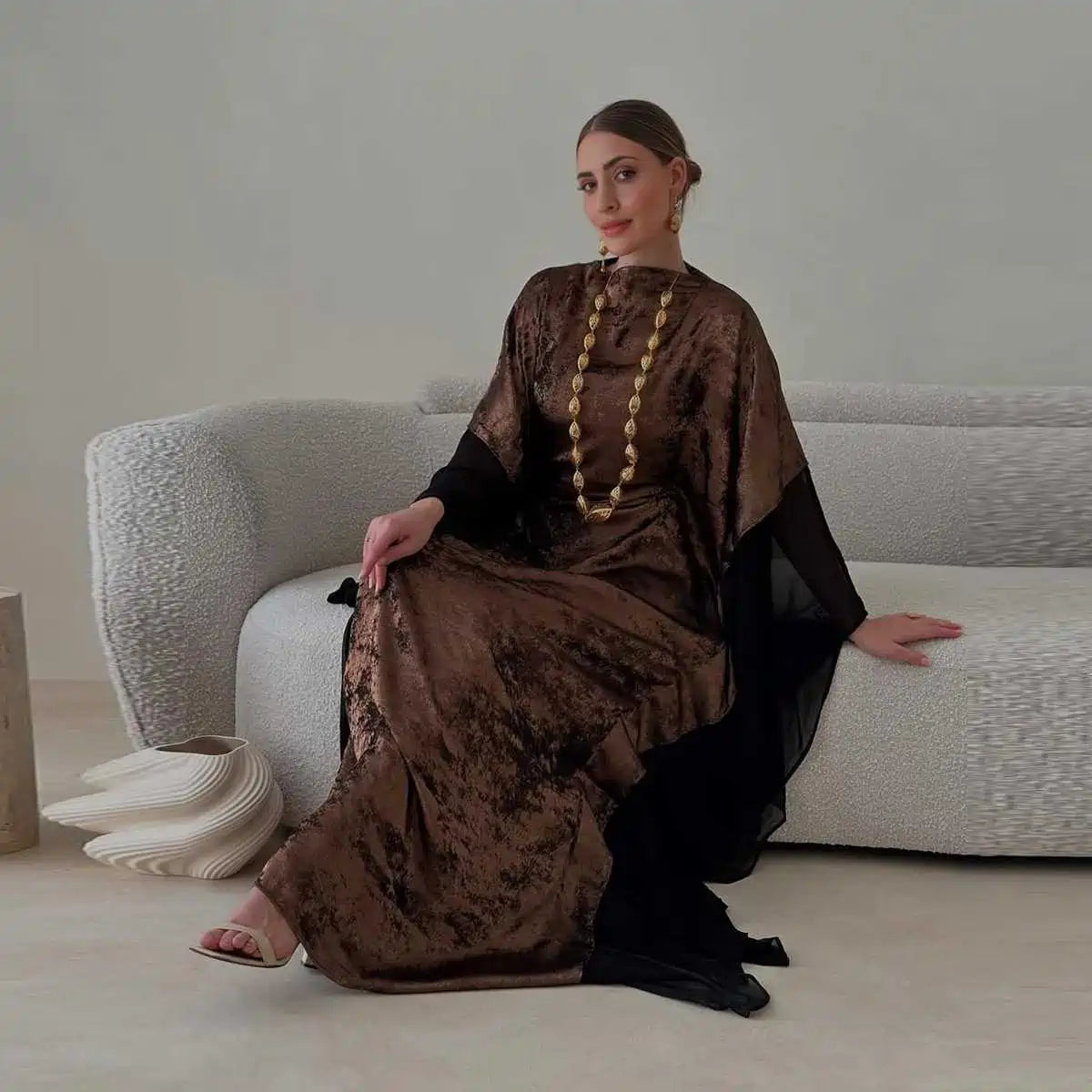 فستان عباية فراشة بأكمام خفاش برونزي للنساء المسلمات #25233