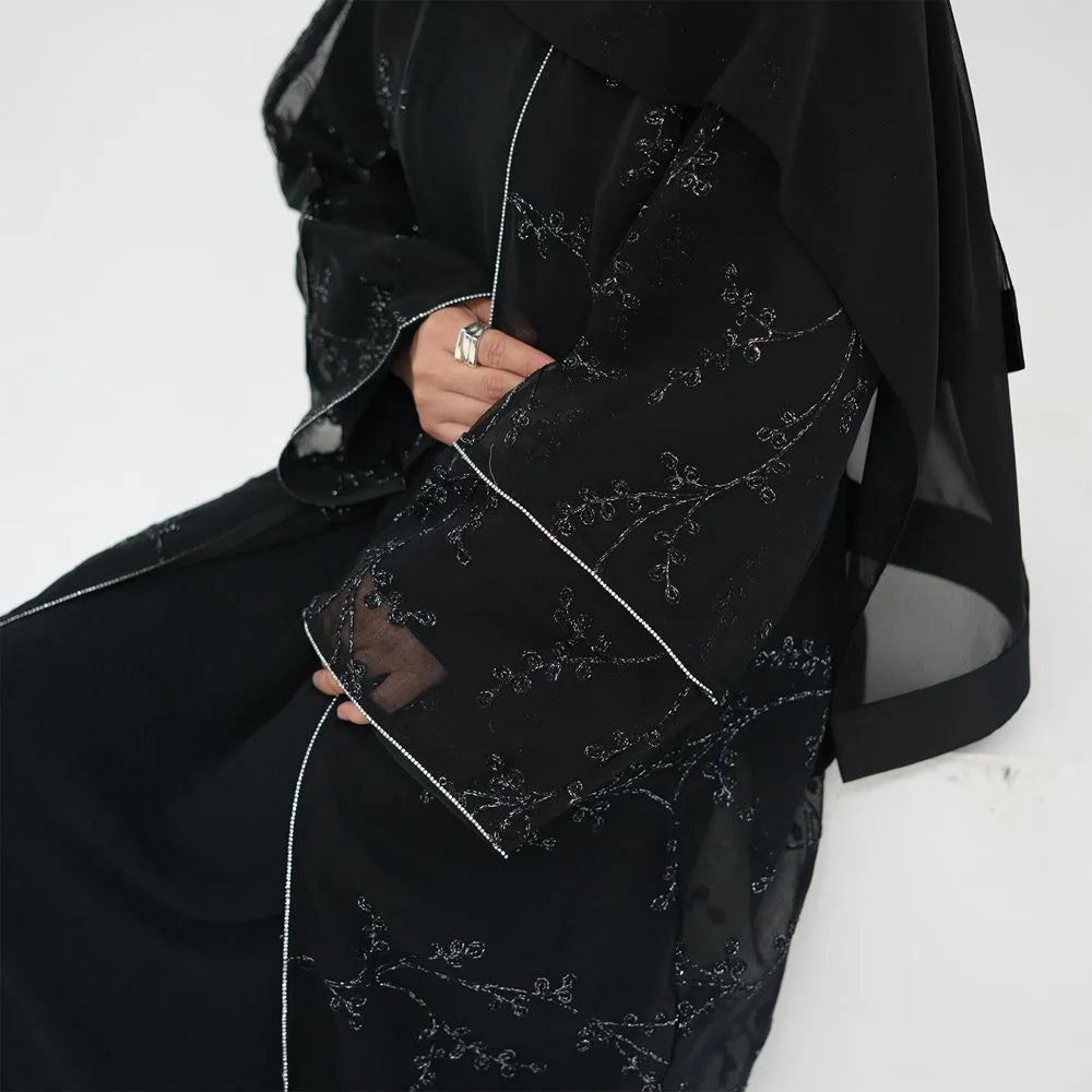 Embroidery 2 Pieces Open Abaya Dress Set With Inner Abaya Dress #251075