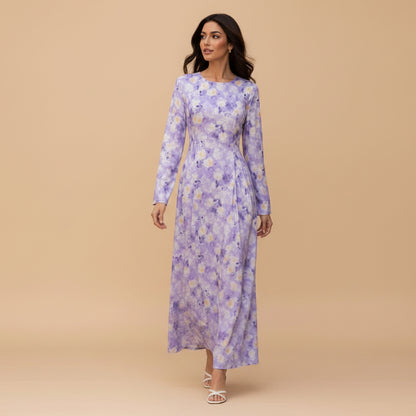 Muslim Women Printed Abaya Dress With Cotton Lining and Back Strap #261373