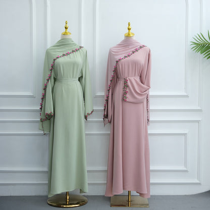 Muslim Women Nida Abaya Dress With A Laced Matching Hijab #261355