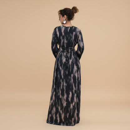 Printed Modal Abaya Dress For Women - Taro/Black/Purple/Dusty Blue/Argyle Pattern - #261288