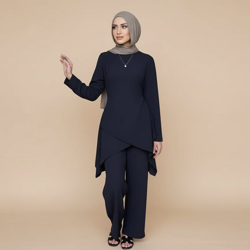 طقم ملابس يومية للنساء المسلمات مكون من قطعتين، بلوزات وبنطلونات نيدا، رقم 251089