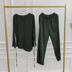 Muslim Women Daily Wear 2 Pieces Set Nida Tops And Pants Suit #251089