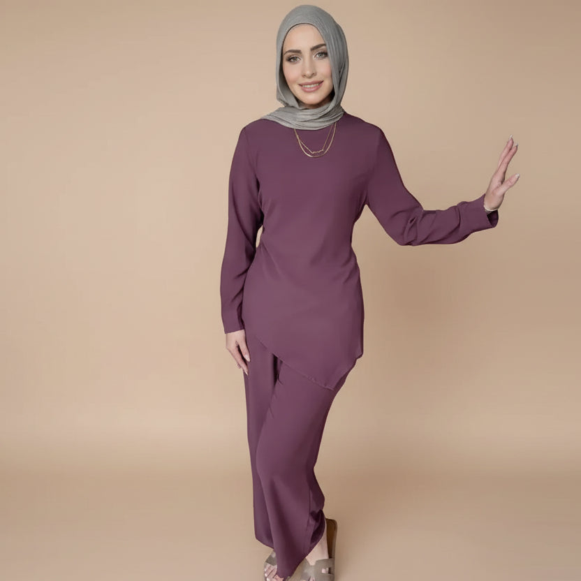 طقم ملابس يومية للنساء المسلمات مكون من قطعتين، بلوزات وبنطلونات نيدا، رقم 251089