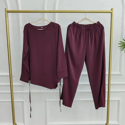Muslim Women Daily Wear 2 Pieces Set Nida Tops And Pants Suit #251089