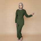 Muslim Women Daily Wear 2 Pieces Set Nida Tops And Pants Suit #251089