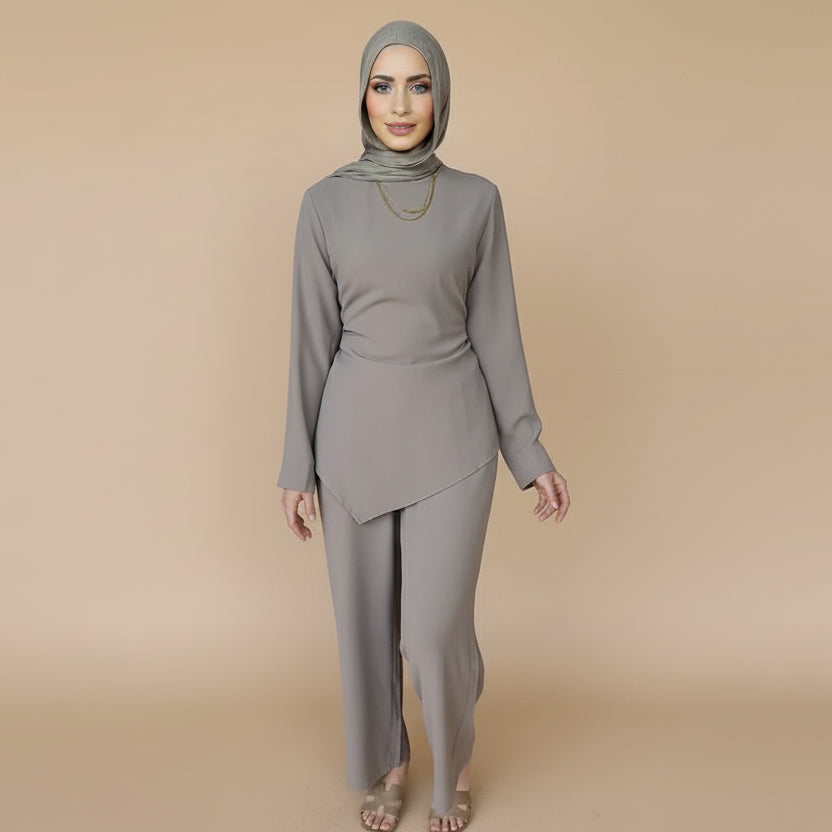 طقم ملابس يومية للنساء المسلمات مكون من قطعتين، بلوزات وبنطلونات نيدا، رقم 251089